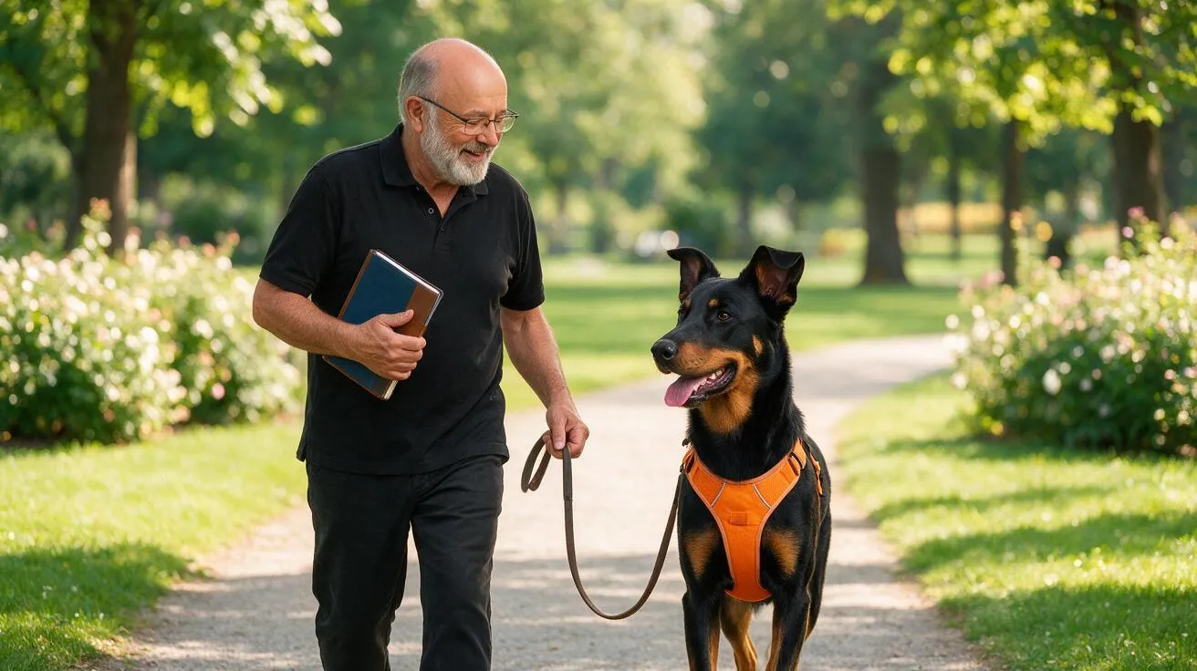 Chien apprenant la marche en laisse sans tirer avec des friandises en éducation positive